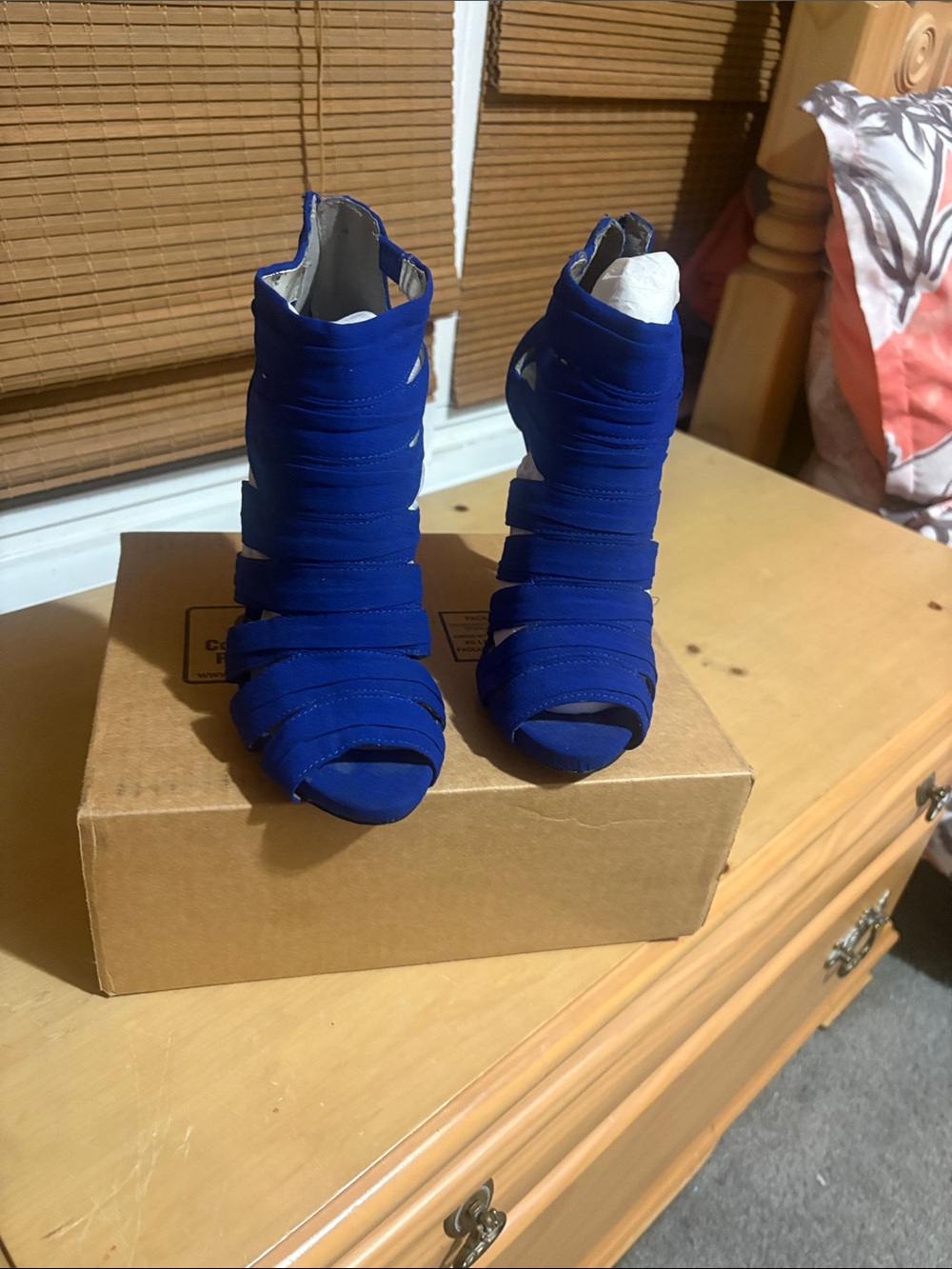Royal Blue Strappy Peep-Toe Women's Heels